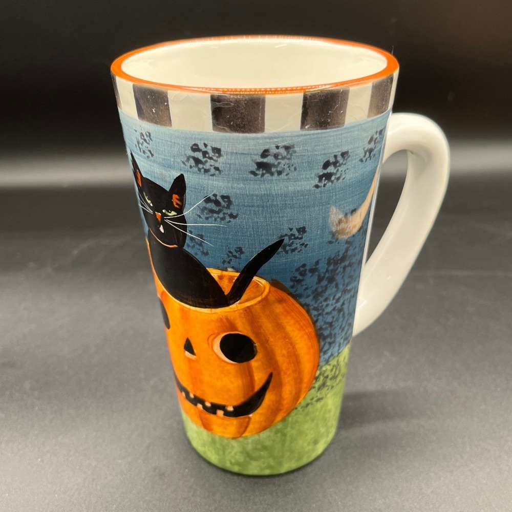 Pumpkin Hollow Black Cat Halloween Jack-o-Lantern Mug‎ Sakura David Carter Brown
